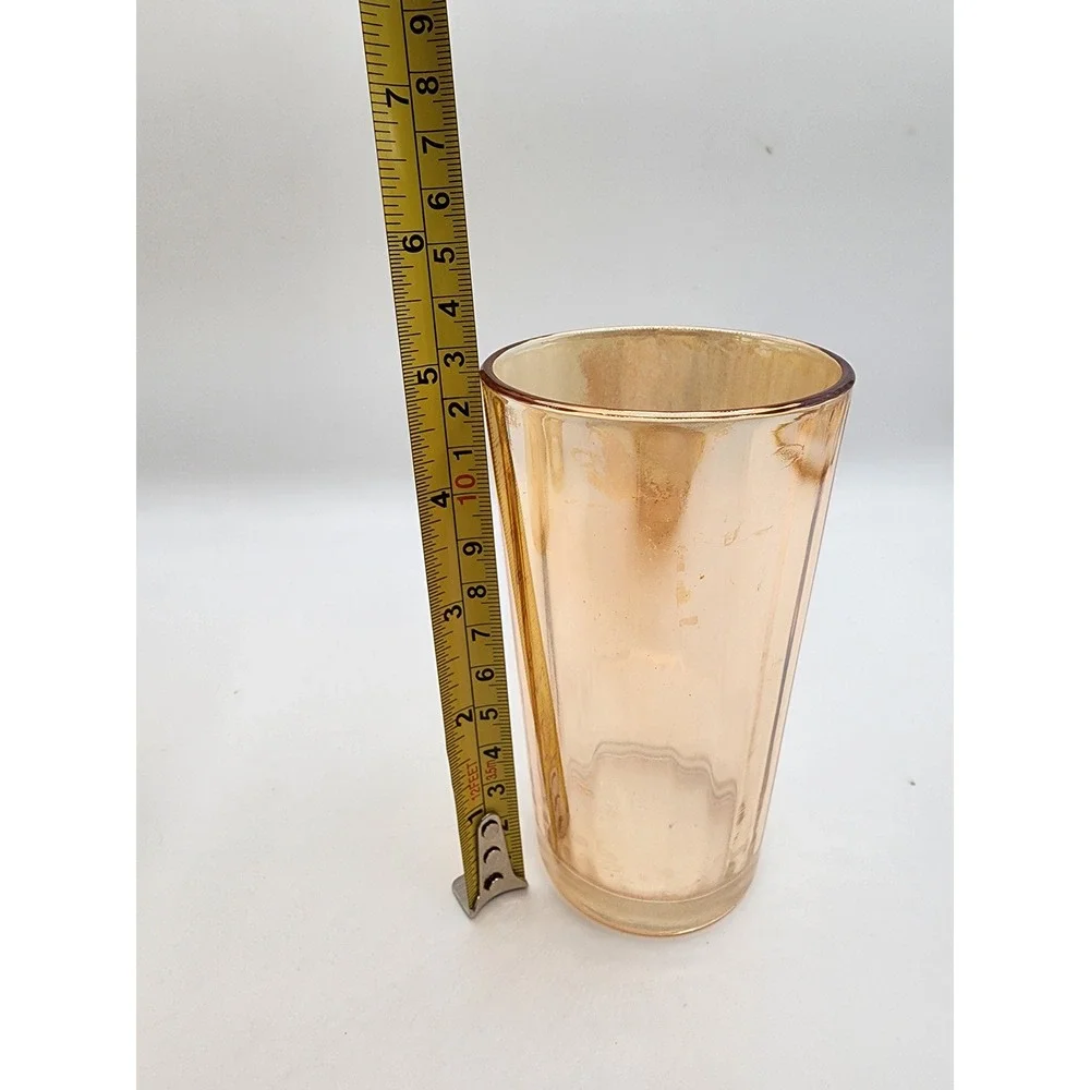 Vintage Carnival Iridescent Peach Lustre Ribbed Tumbler Glass Set 4